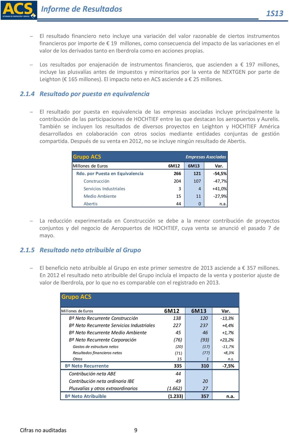 Los resultados por enajenación de instrumentos financieros, que ascienden a 197 millones, incluye las plusvalías antes de impuestos y minoritarios por la venta de NEXTGEN por parte de Leighton ( 165