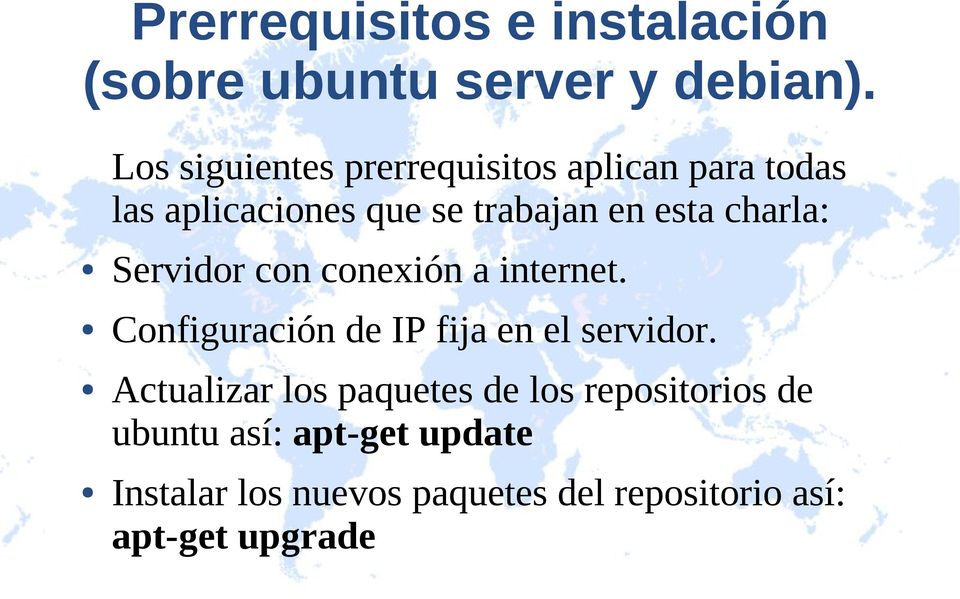 charla: Servidor con conexión a internet. Configuración de IP fija en el servidor.