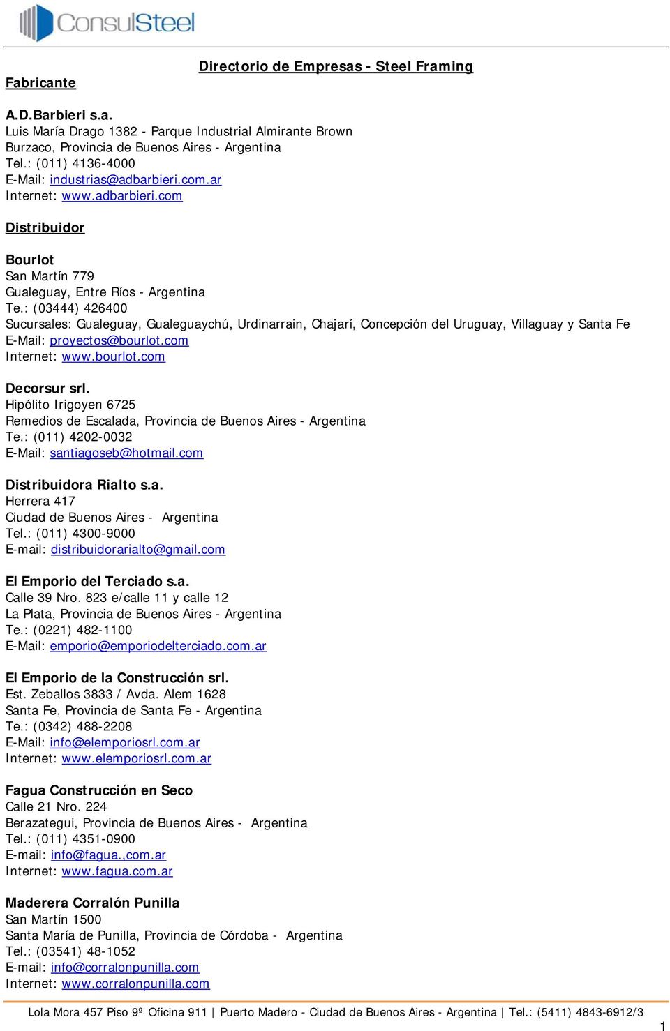 : (03444) 426400 Sucursales: Gualeguay, Gualeguaychú, Urdinarrain, Chajarí, Concepción del Uruguay, Villaguay y Santa Fe E-Mail: proyectos@bourlot.com Internet: www.bourlot.com Decorsur srl.