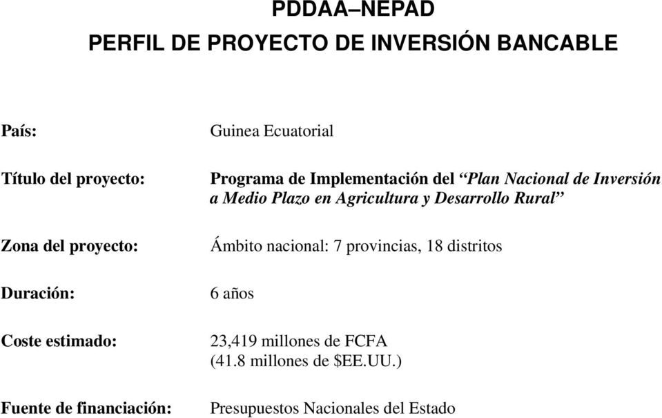 Plan Nacional de Inversión a Medio Plazo en Agricultura y Desarrollo Rural Ámbito nacional: 7