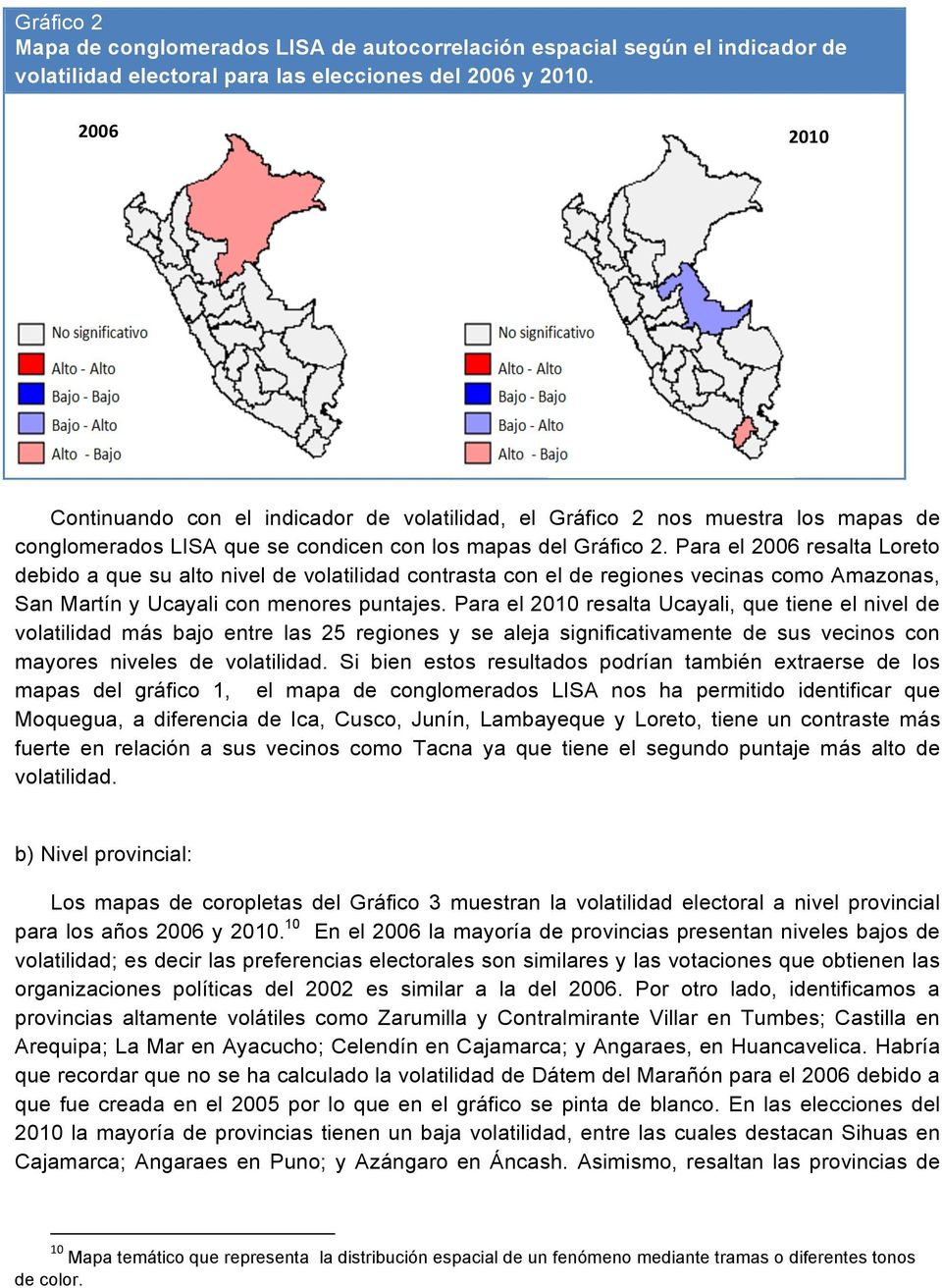 Para el 2006 resalta Loreto debido a que su alto nivel de volatilidad contrasta con el de regiones vecinas como Amazonas, San Martín y Ucayali con menores puntajes.