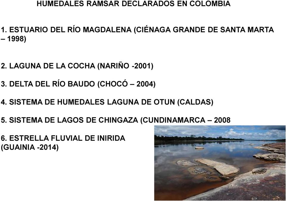 LAGUNA DE LA COCHA (NARIÑO -2001) 3. DELTA DEL RÍO BAUDO (CHOCÓ 2004) 4.