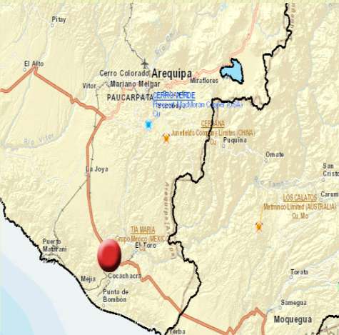 Proyecto Minero Tía María Ubicación política: Distritos de Cocachacra, Mejía y Deán Valdivia Provincia de Islay Departamento de Arequipa.