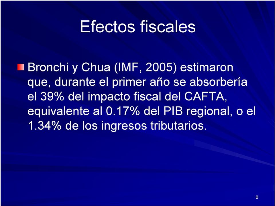 el 39% del impacto fiscal del CAFTA, equivalente al