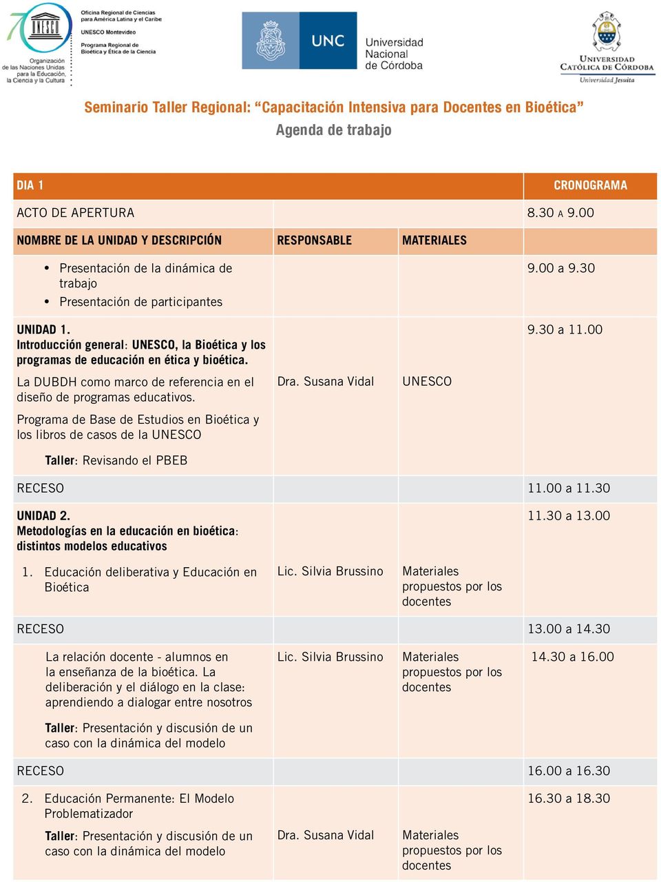 Programa de Base de Estudios en Bioética y los libros de casos de la UNESCO Taller: Revisando el PBEB UNESCO RECESO 11.00 a 11.30 UNIDAD 2.