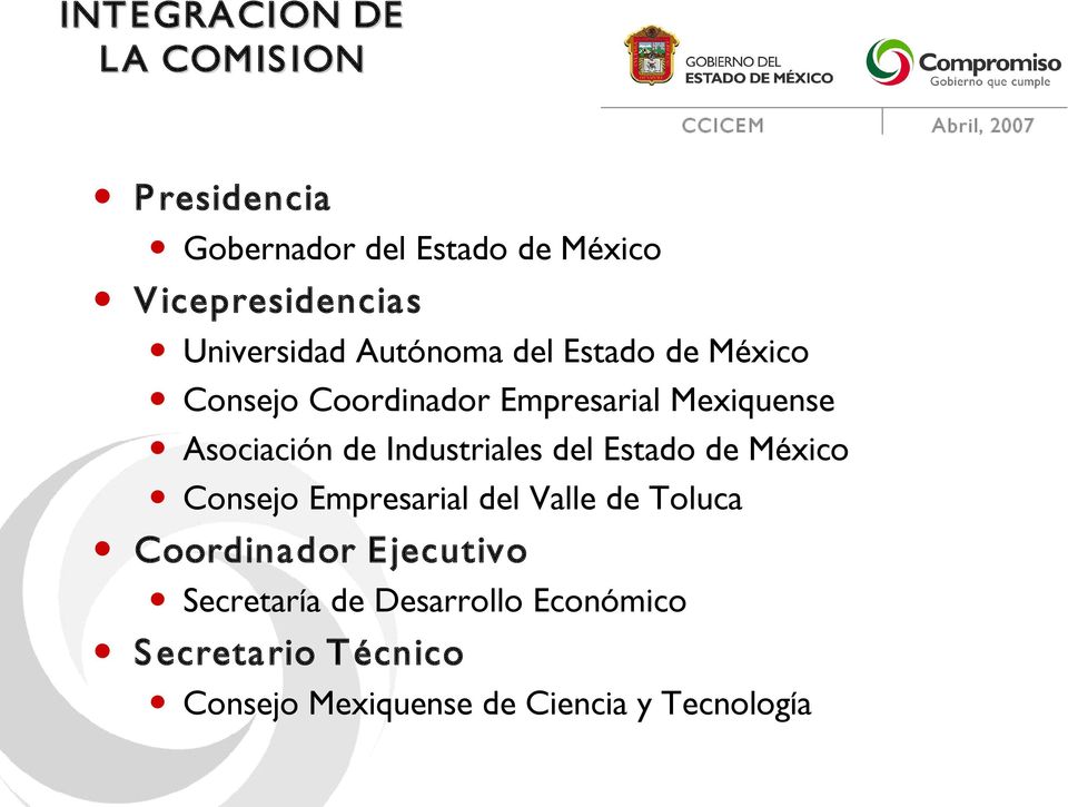 de Industriales del Estado de México Consejo Empresarial del Valle de Toluca Coordinador E