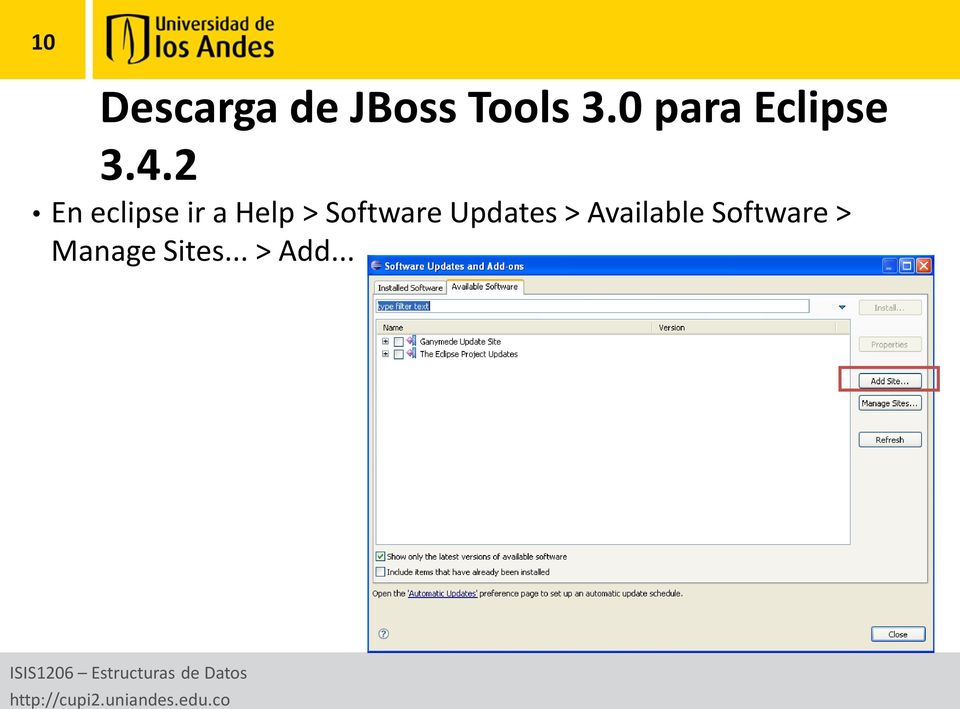 2 En eclipse ir a Help > Software
