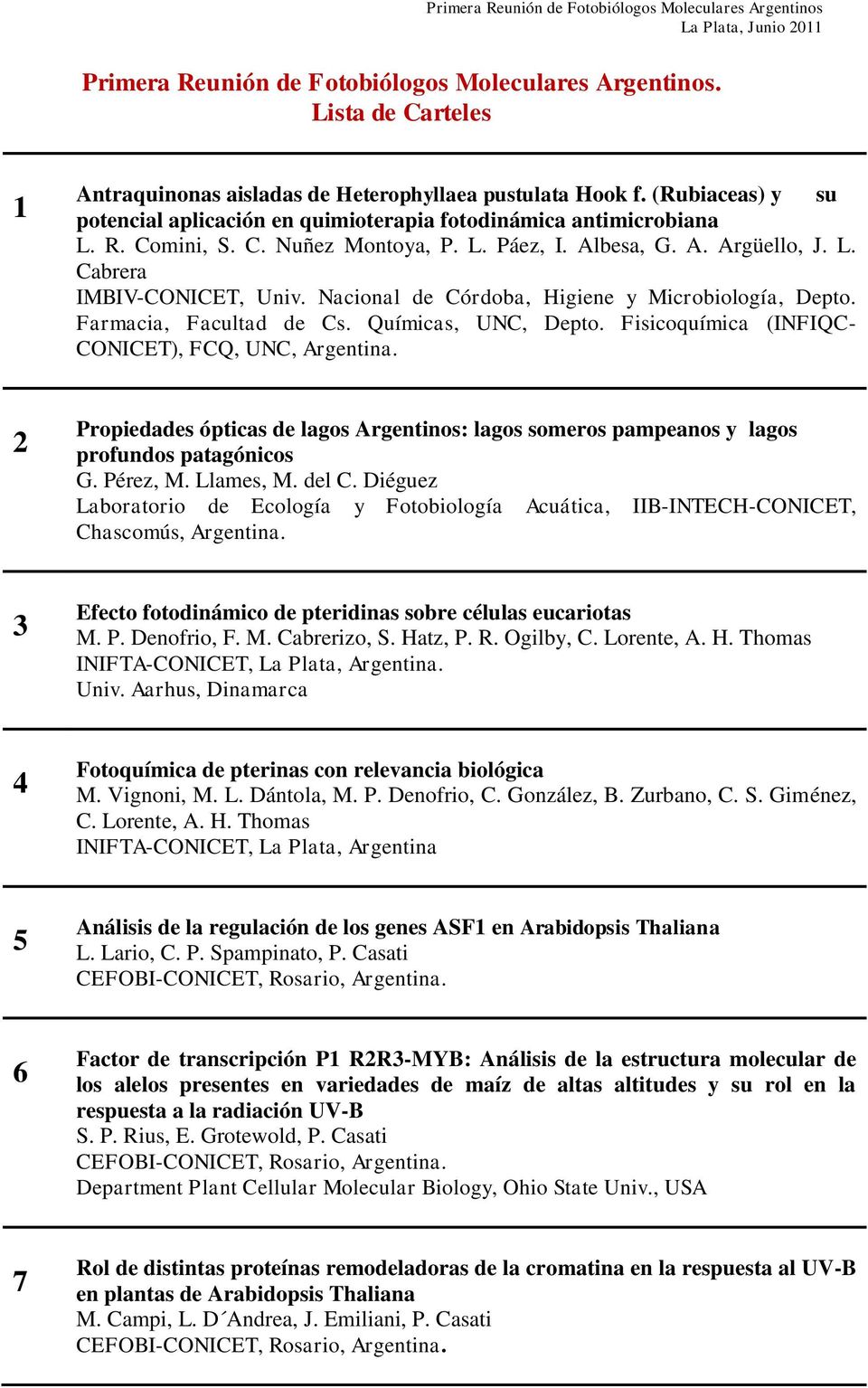 Nacional de Córdoba, Higiene y Microbiología, Depto. Farmacia, Facultad de Cs. Químicas, UNC, Depto. Fisicoquímica (INFIQC- CONICET), FCQ, UNC, Argentina.