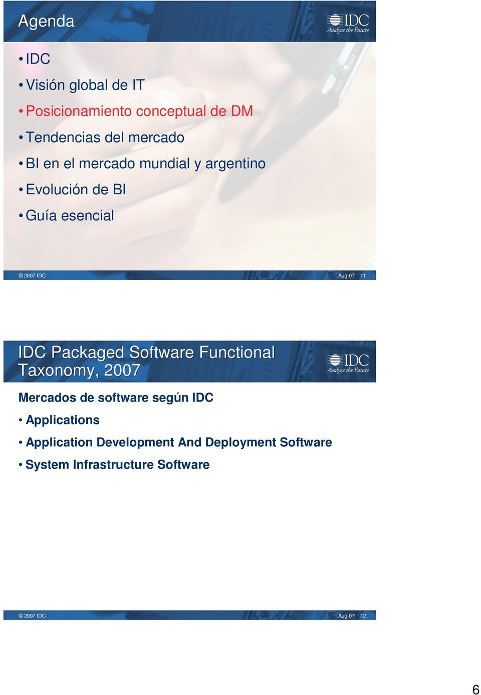 IDC Packaged Software Functional Taxonomy, 2007 Mercados de software según IDC
