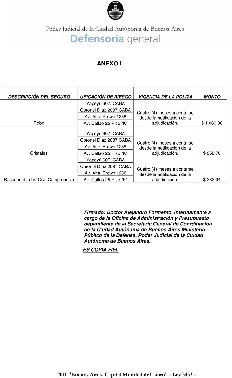$ 332,04 Firmado: Doctor Alejandro Formento, interinamente a cargo de la Oficina de Administración y Presupuesto