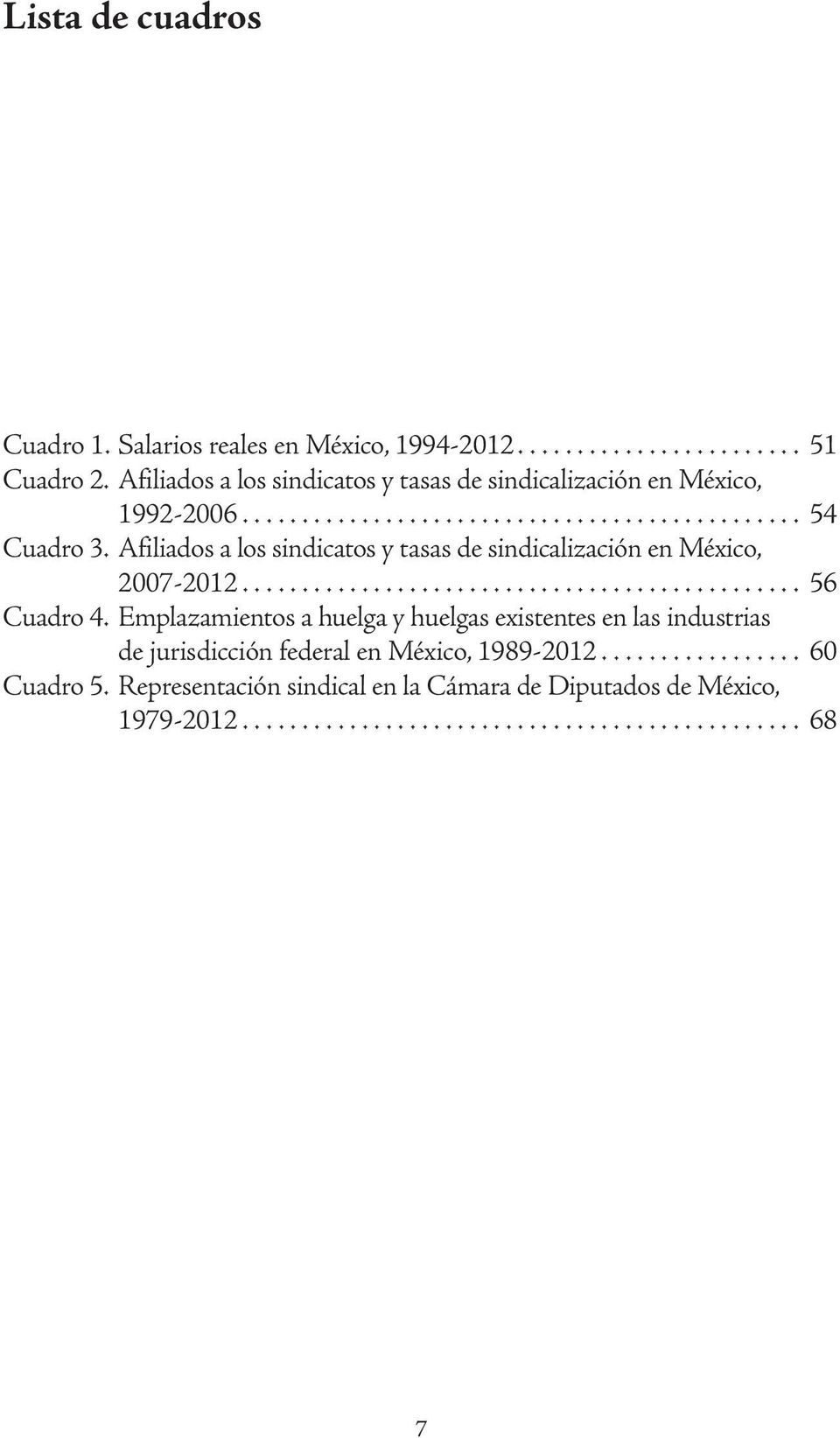 Afiliados a los sindicatos y tasas de sindicalización en México, 2007-2012... 56 Cuadro 4.