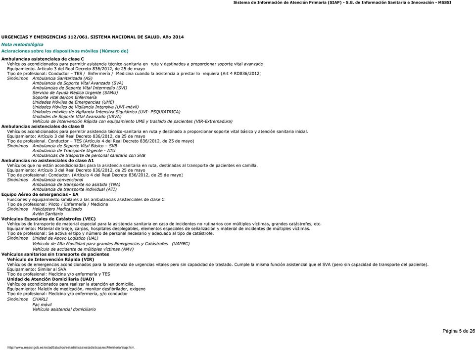 Artículo 3 del Real Decreto 836/2012, de 25 de mayo Tipo de profesional: Conductor TES / Enfermería / Medicina cuando la asistencia a prestar lo requiera (Art 4 RD836/2012) Sinónimos Ambulancia