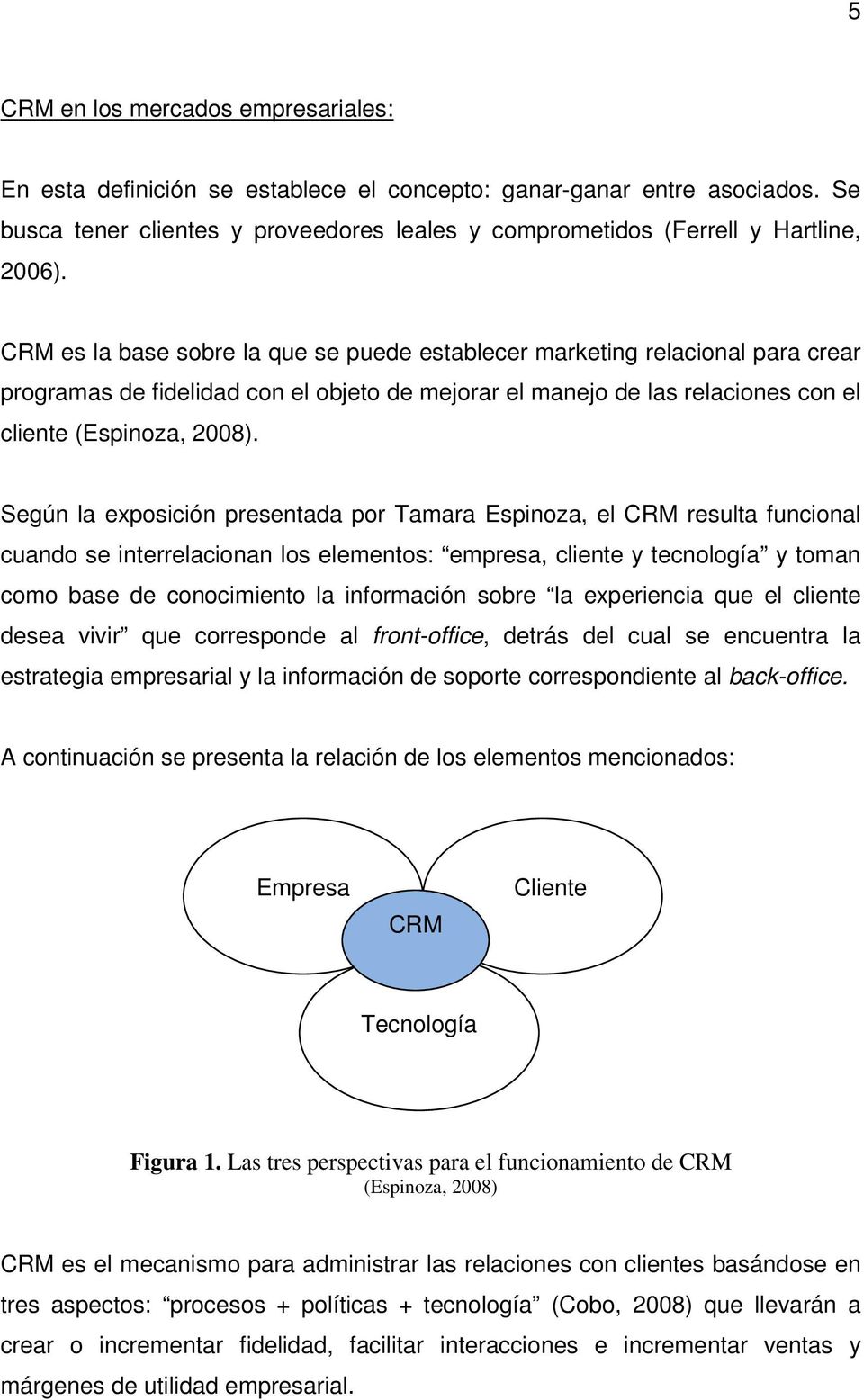Según la exposición presentada por Tamara Espinoza, el CRM resulta funcional cuando se interrelacionan los elementos: empresa, cliente y tecnología y toman como base de conocimiento la información