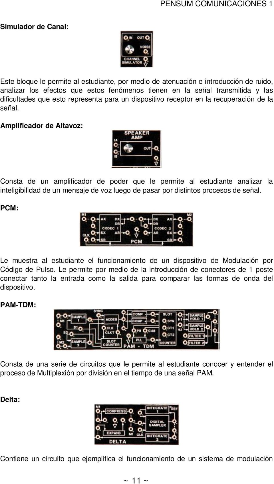 Amplificador de Altavoz: Consta de un amplificador de poder que le permite al estudiante analizar la inteligibilidad de un mensaje de voz luego de pasar por distintos procesos de señal.