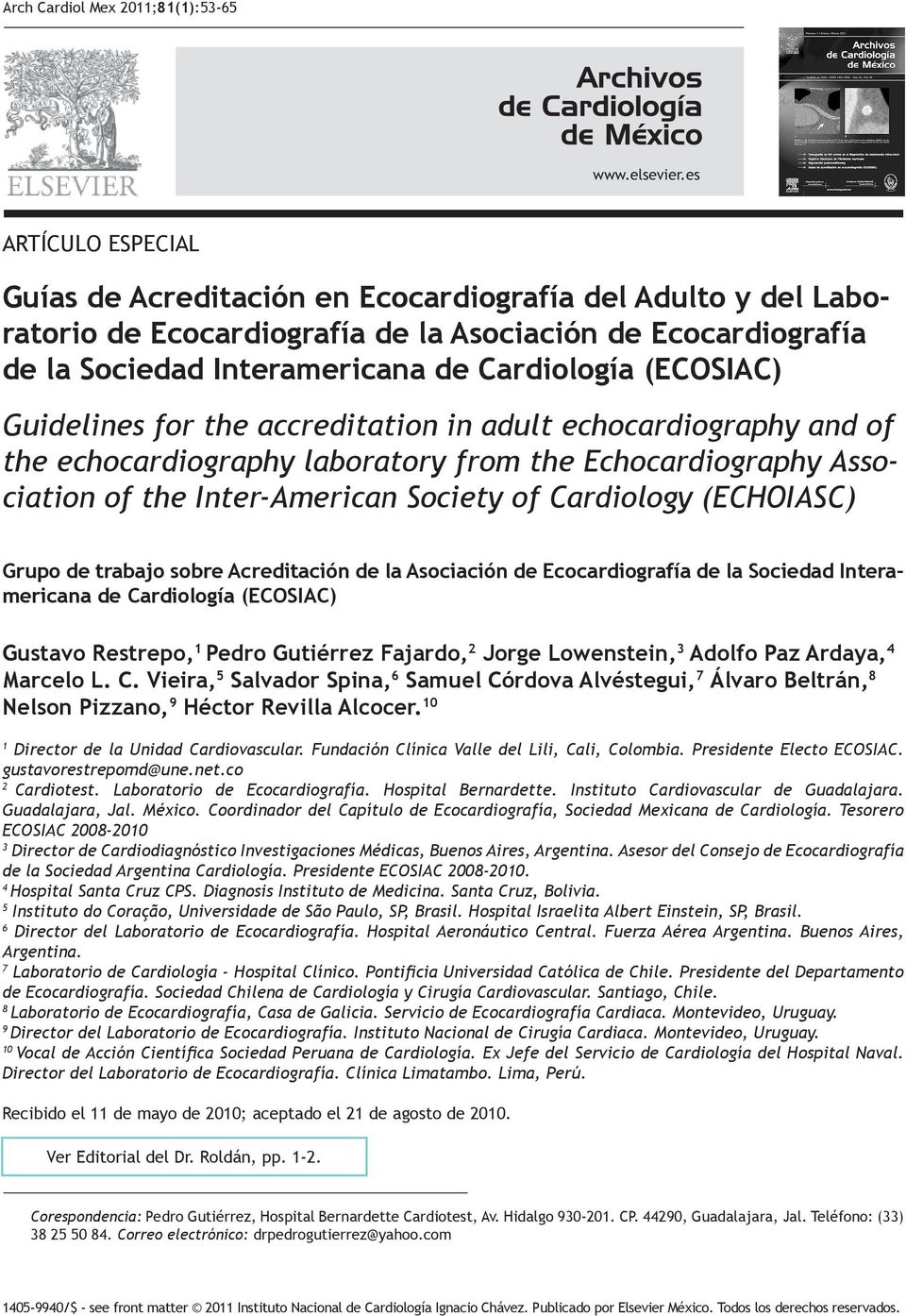(ECOSIAC) Guidelines for the accreditation in adult echocardiography and of the echocardiography laboratory from the Echocardiography Association of the Inter-American Society of Cardiology