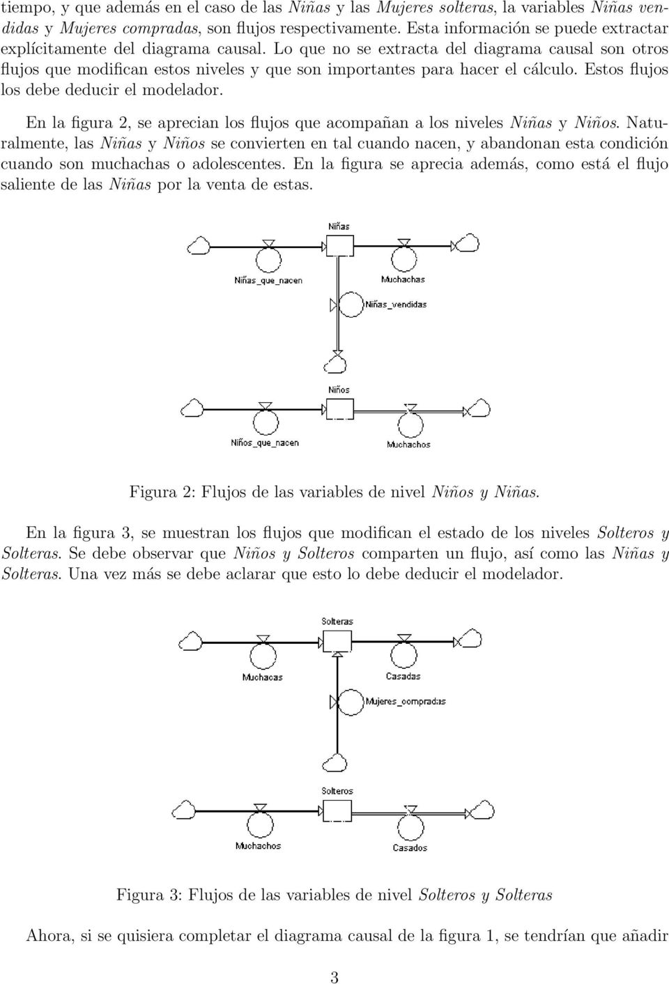 Lo que no se extracta del diagrama causal son otros flujos que modifican estos niveles y que son importantes para hacer el cálculo. Estos flujos los debe deducir el modelador.