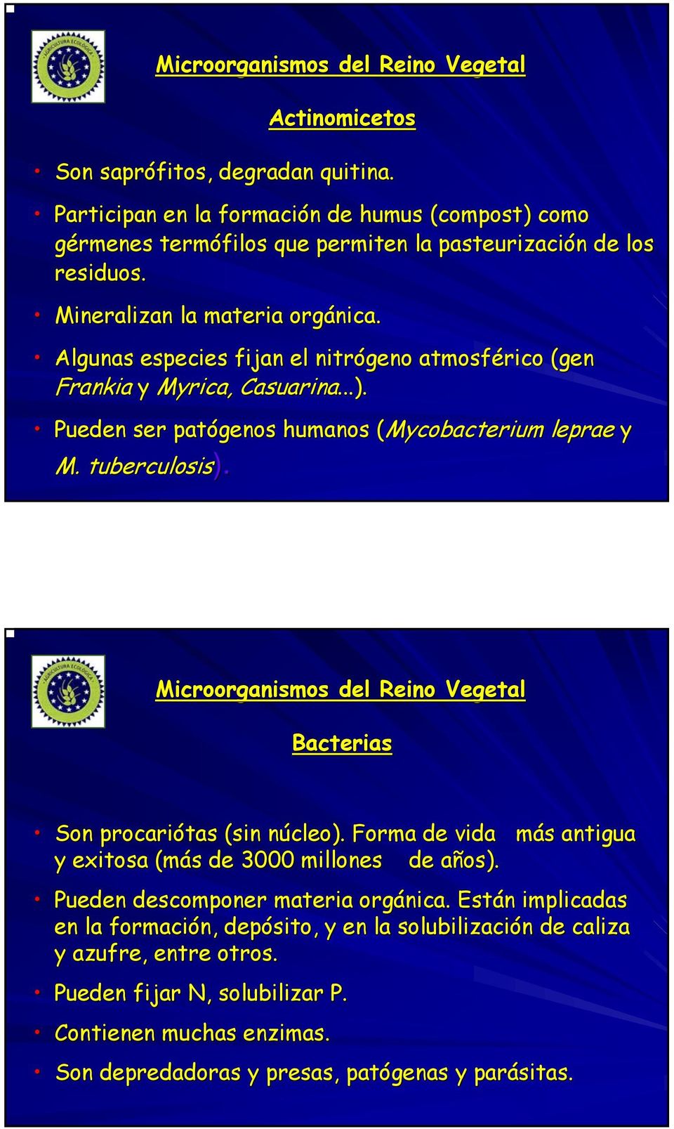 Algunas especies fijan el nitrógeno atmosférico (gen Frankia y Myrica,, Casuarina...). Pueden ser patógenos humanos ( (Mycobacterium leprae y M. tuberculosis). ).