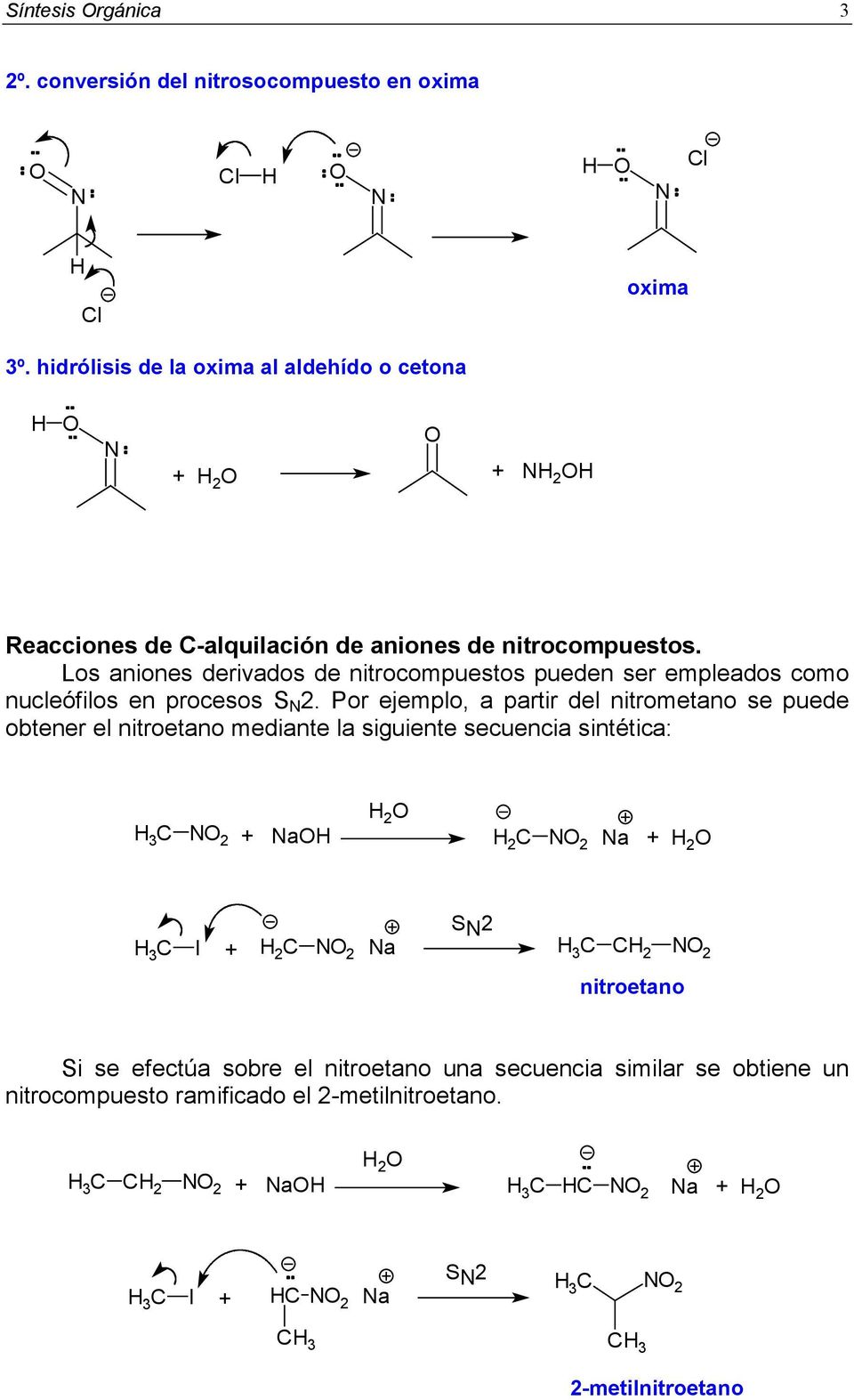 Los aniones derivados de nitrocompuestos pueden ser empleados como nucleófilos en procesos S 2.