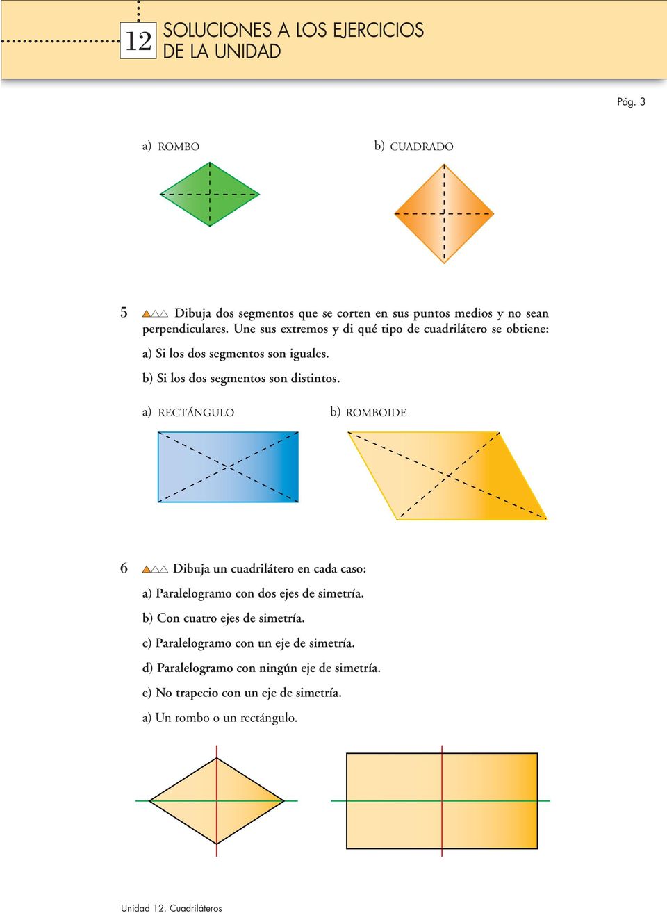 a) RECTÁNGULO b) ROMBOIDE 6 Dibuja un cuadrilátero en cada caso: a) Paralelogramo con dos ejes de simetría.