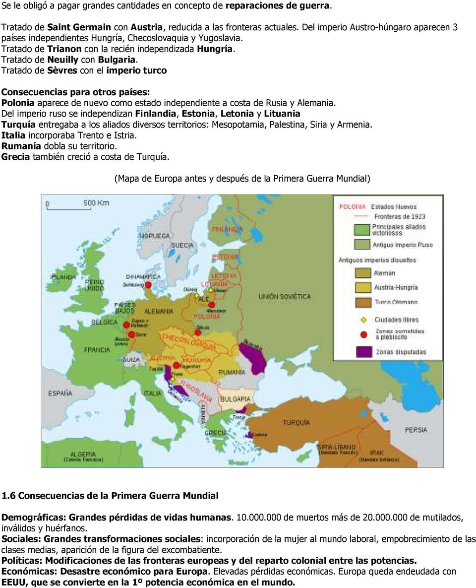 Tratado de Sèvres con el imperio turco Consecuencias para otros países: Polonia aparece de nuevo como estado independiente a costa de Rusia y Alemania.