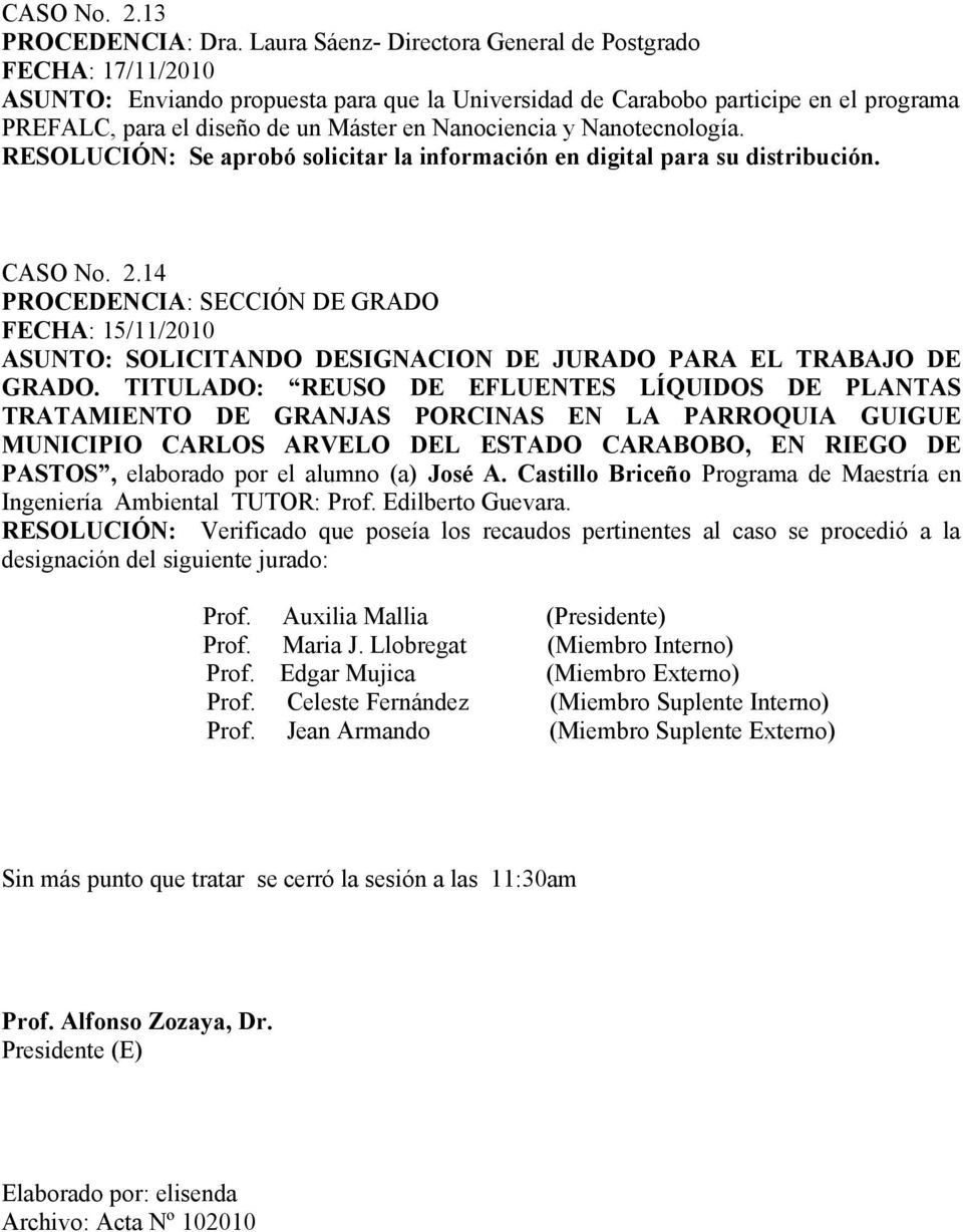 Nanotecnología. RESOLUCIÓN: Se aprobó solicitar la información en digital para su distribución. CASO No. 2.14 GRADO.