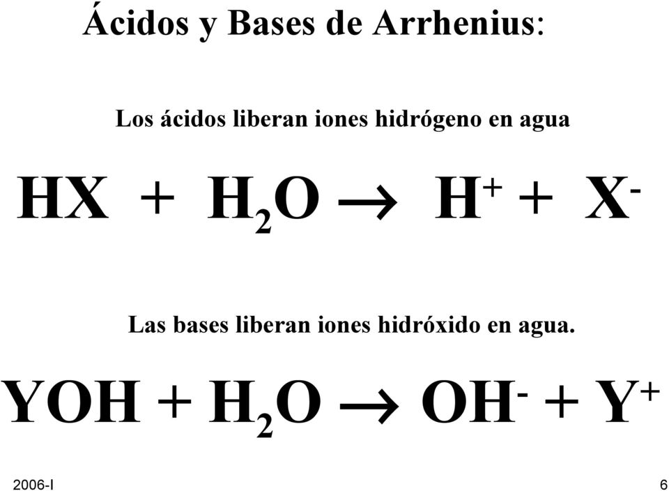 O H + + X - Las bases liberan iones