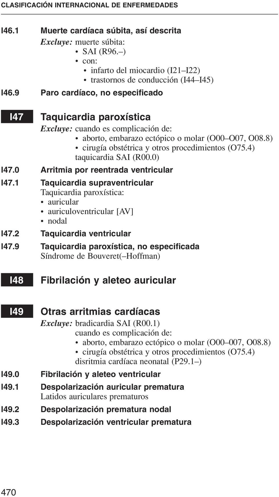 4) taquicardia SAI (R00.0) I47.0 Arritmia por reentrada ventricular I47.1 Taquicardia supraventricular Taquicardia paroxística: auricular auriculoventricular [AV] nodal I47.