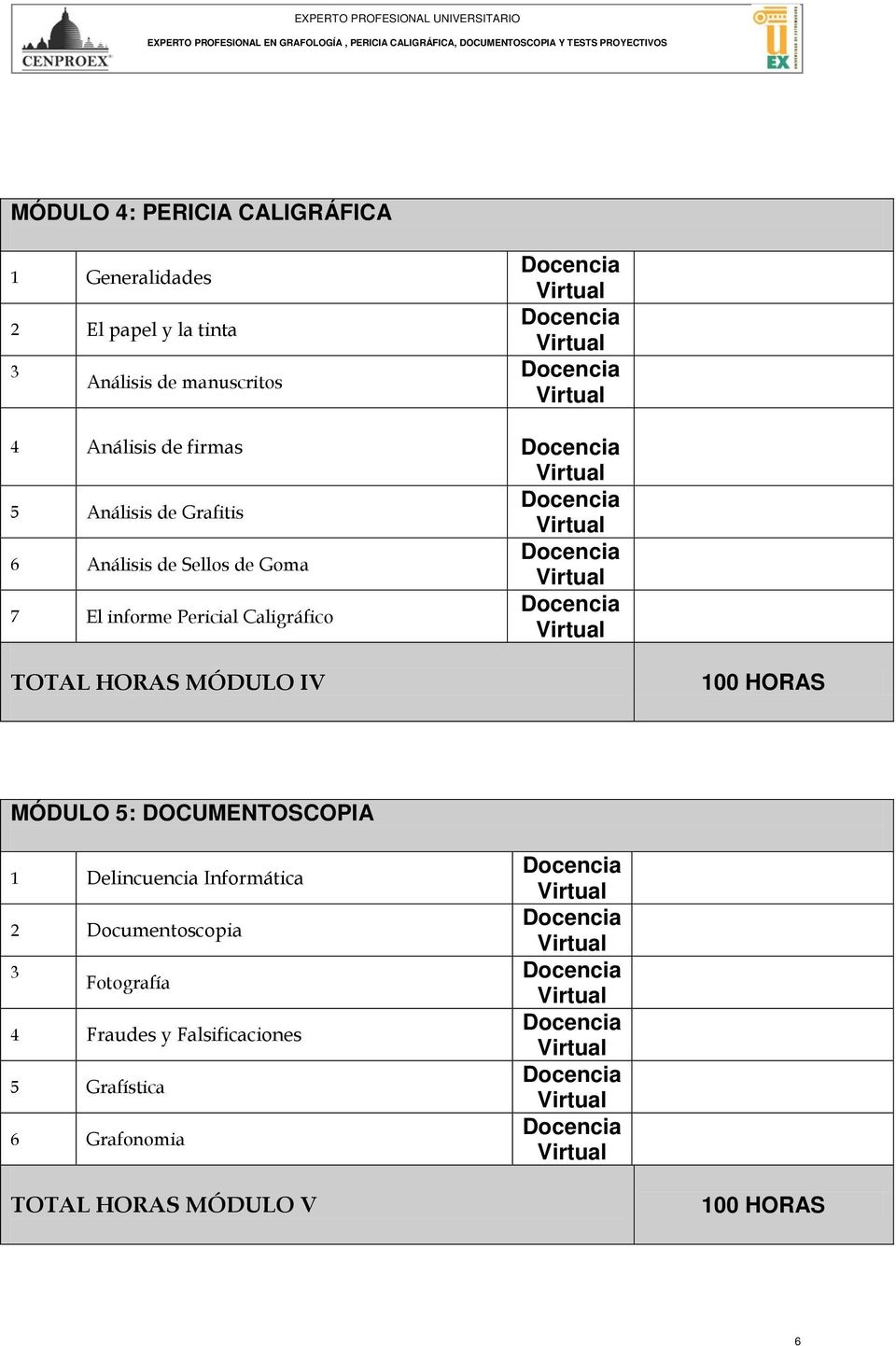 Caligráfico TOTAL HORAS MÓDULO IV 100 HORAS MÓDULO : DOCUMENTOSCOPIA 1 Delincuencia Informática