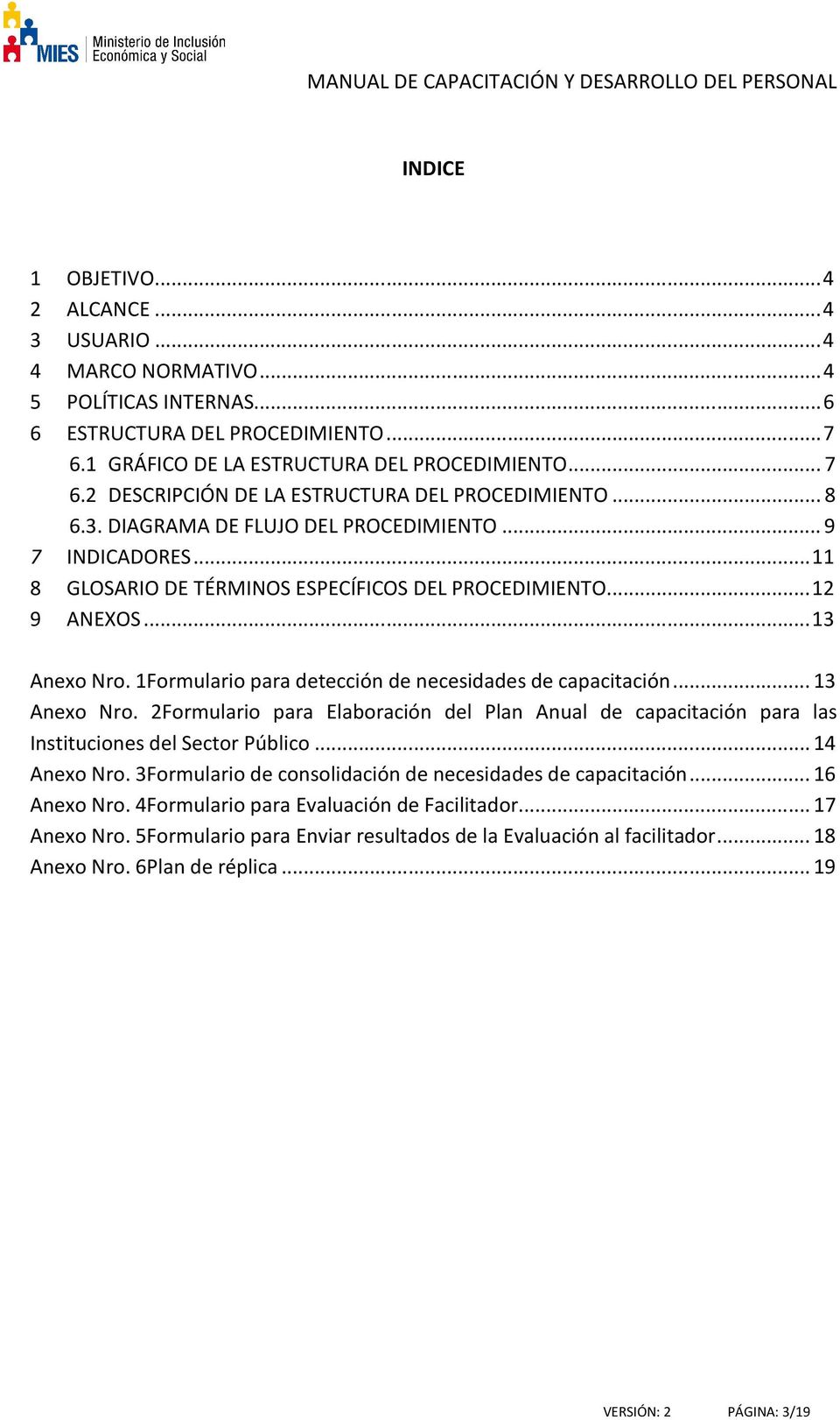 1Formulario para detección de necesidades de... 13 Anexo Nro. 2Formulario para Elaboración del Plan Anual de para las Instituciones del Sector Público... 14 Anexo Nro.