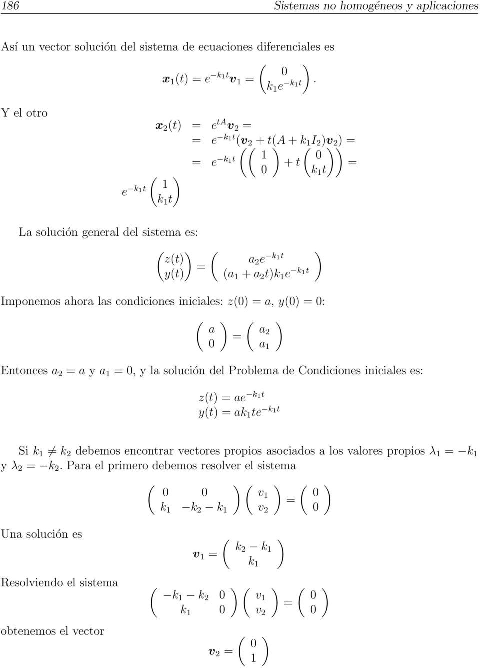 condiciones iniciales: z0 = a, y0 = 0: a 0 = a2 Entonces a 2 = a y a = 0, y la solución del Problema de Condiciones iniciales es: a zt = ae k t yt = ak te k t Si k k 2 debemos