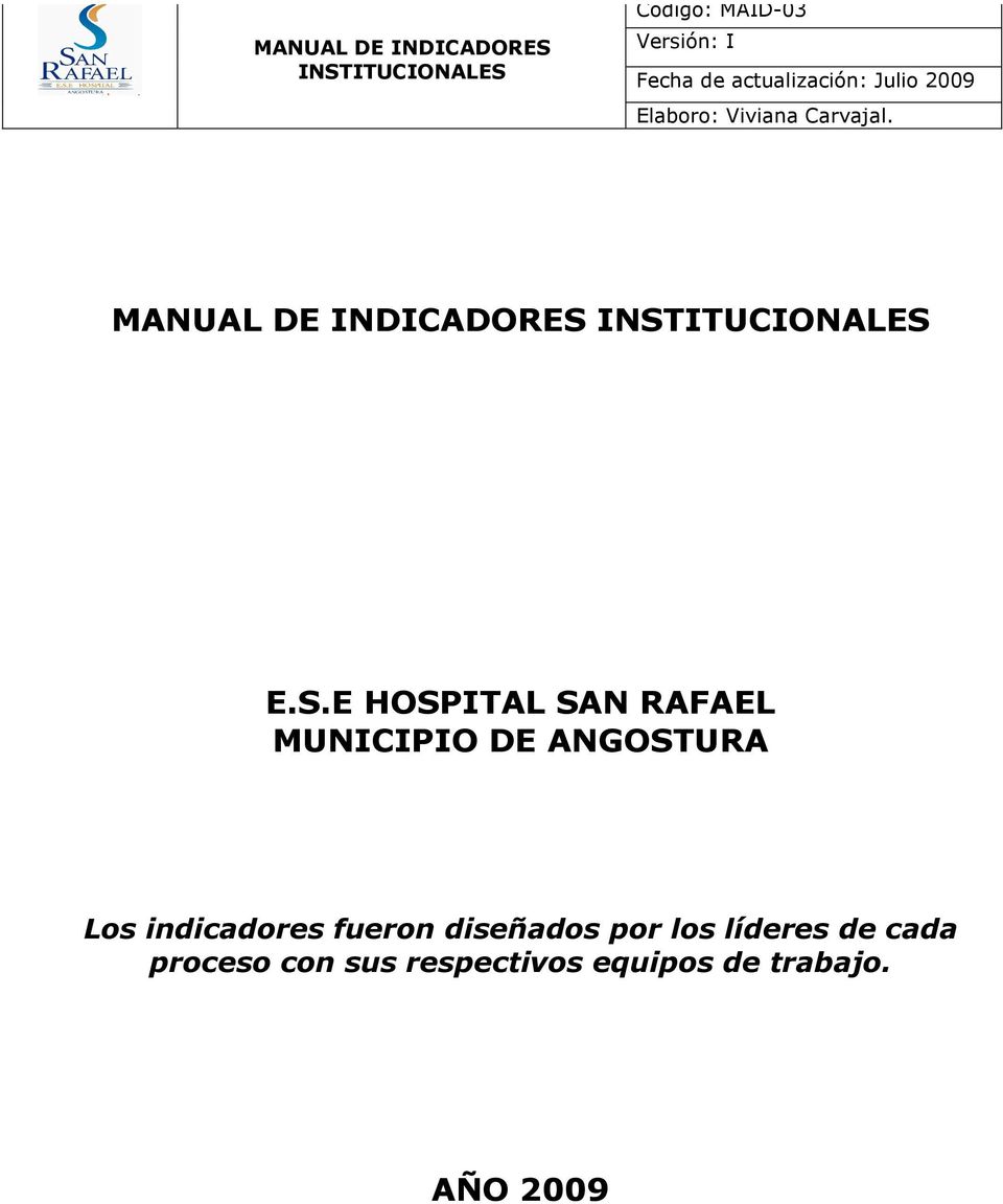 E.S.E HOSPITAL SAN RAFAEL MUNICIPIO DE
