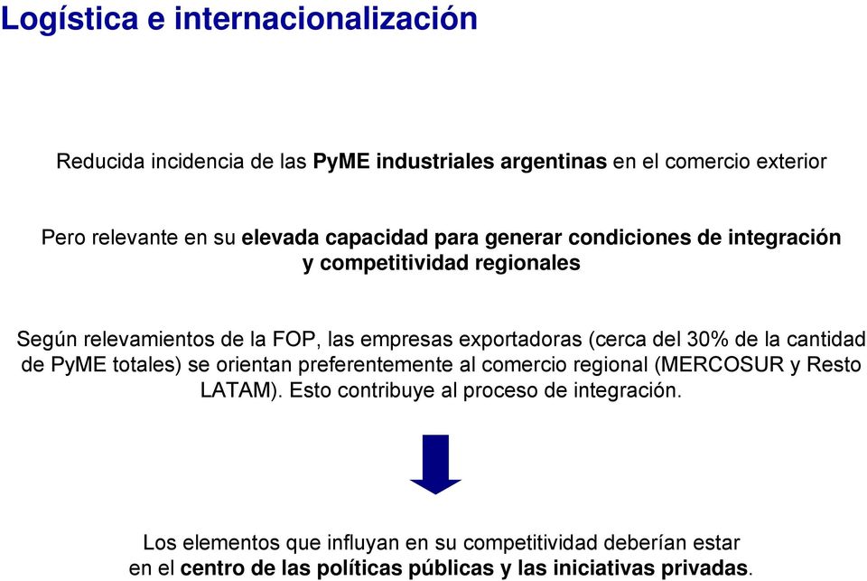 del 30% de la cantidad de PyME totales) se orientan preferentemente al comercio regional (MERCOSUR y Resto LATAM).