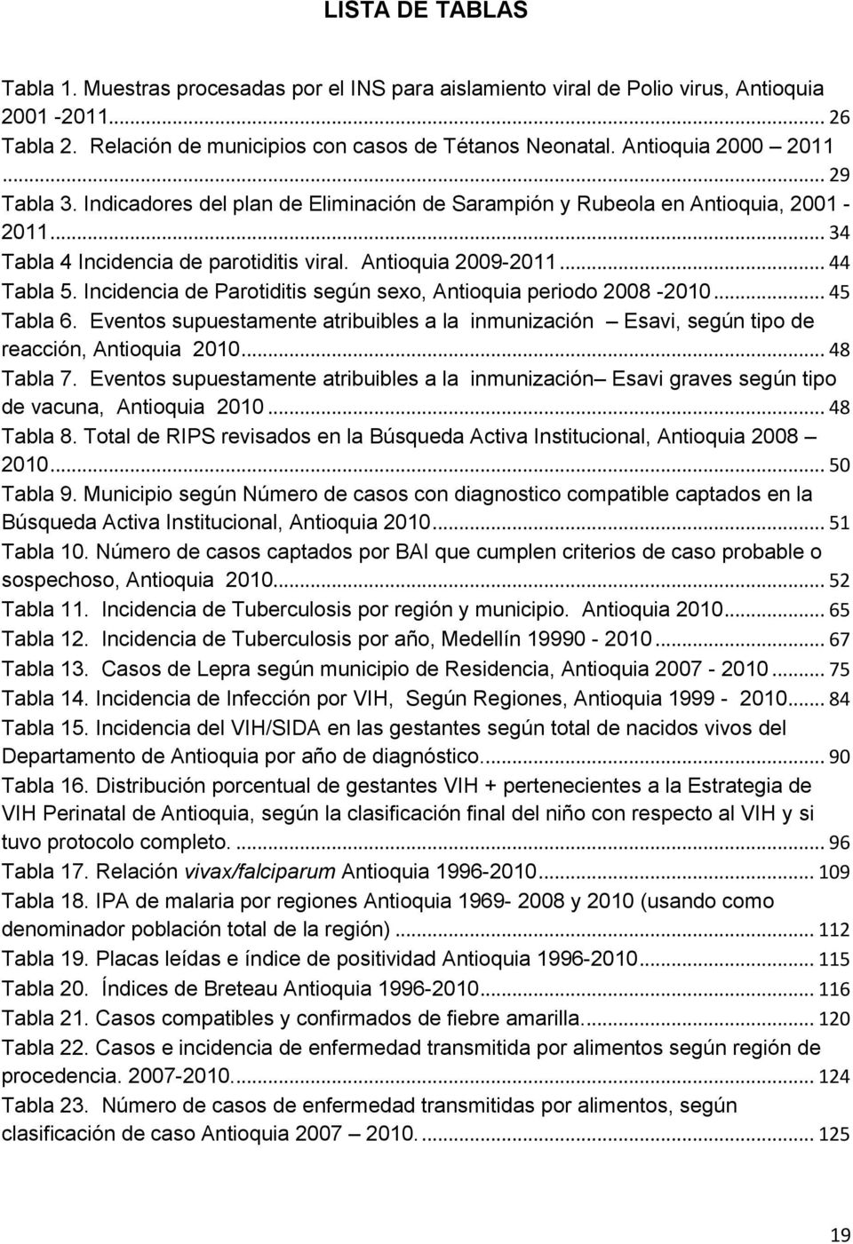 Incidencia de Parotiditis según sexo, Antioquia periodo 2008-2010... 45 Tabla 6. Eventos supuestamente atribuibles a la inmunización Esavi, según tipo de reacción, Antioquia 2010... 48 Tabla 7.