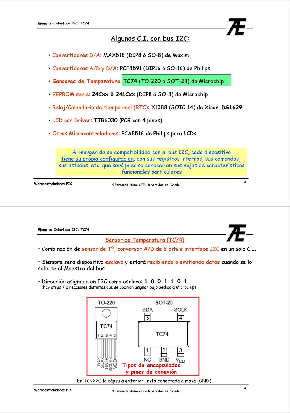 24Cxx ó 24LCxx (DIP8 ó SO-8) de Microchip Reloj/Calendario de tiempo real (RTC): X1288 (SOIC-14) de Xicor, DS1629 LCD con Driver: TTR6030 (PCB con 4 pines) Otros Microcontroladores: PCA8516 de