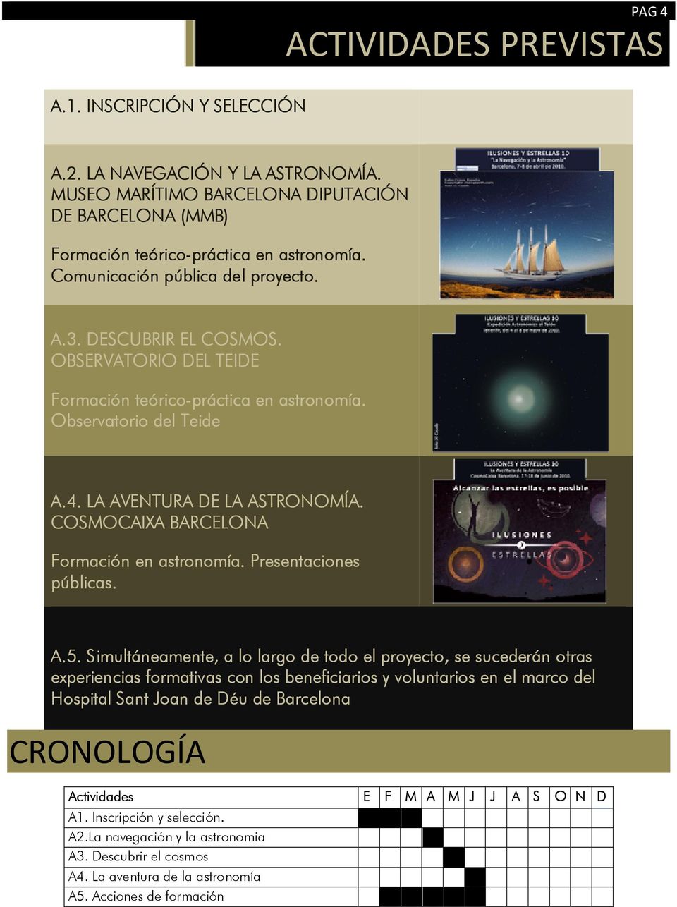 COSMOCAIXA BARCELONA Formación en astronomía. Presentaciones públicas. A.5.
