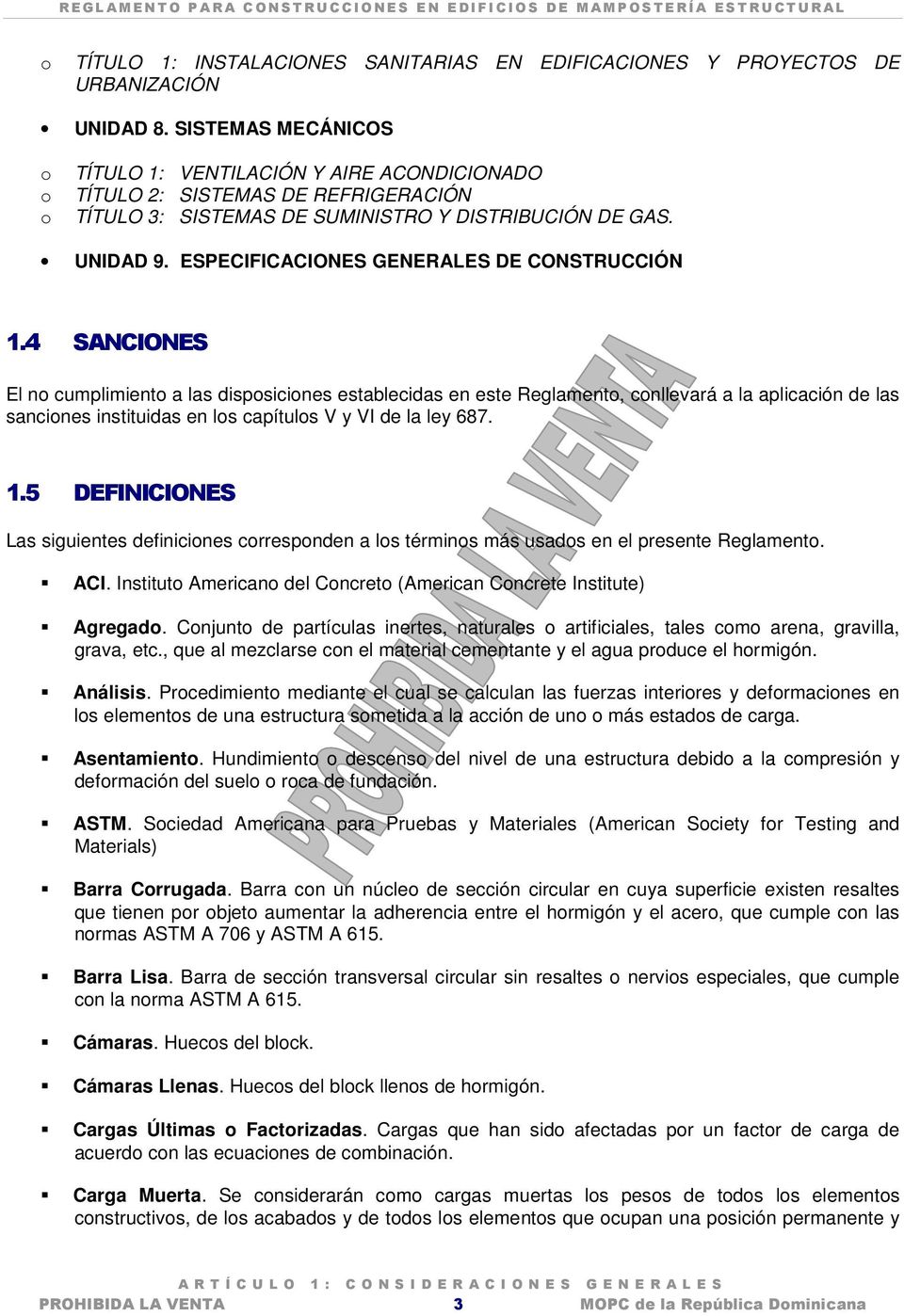 ESPECIFICACIONES GENERALES DE CONSTRUCCIÓN 1.