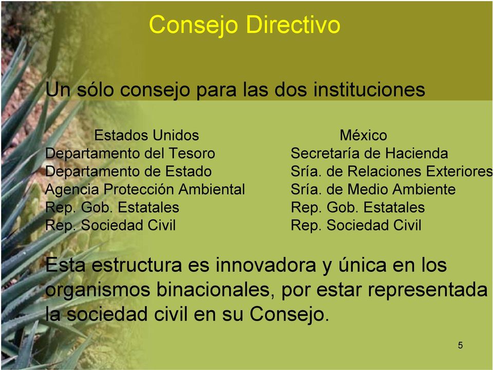 Sociedad Civil México Secretaría de Hacienda Sría. de Relaciones Exteriores Sría. de Medio Ambiente Rep. Gob.