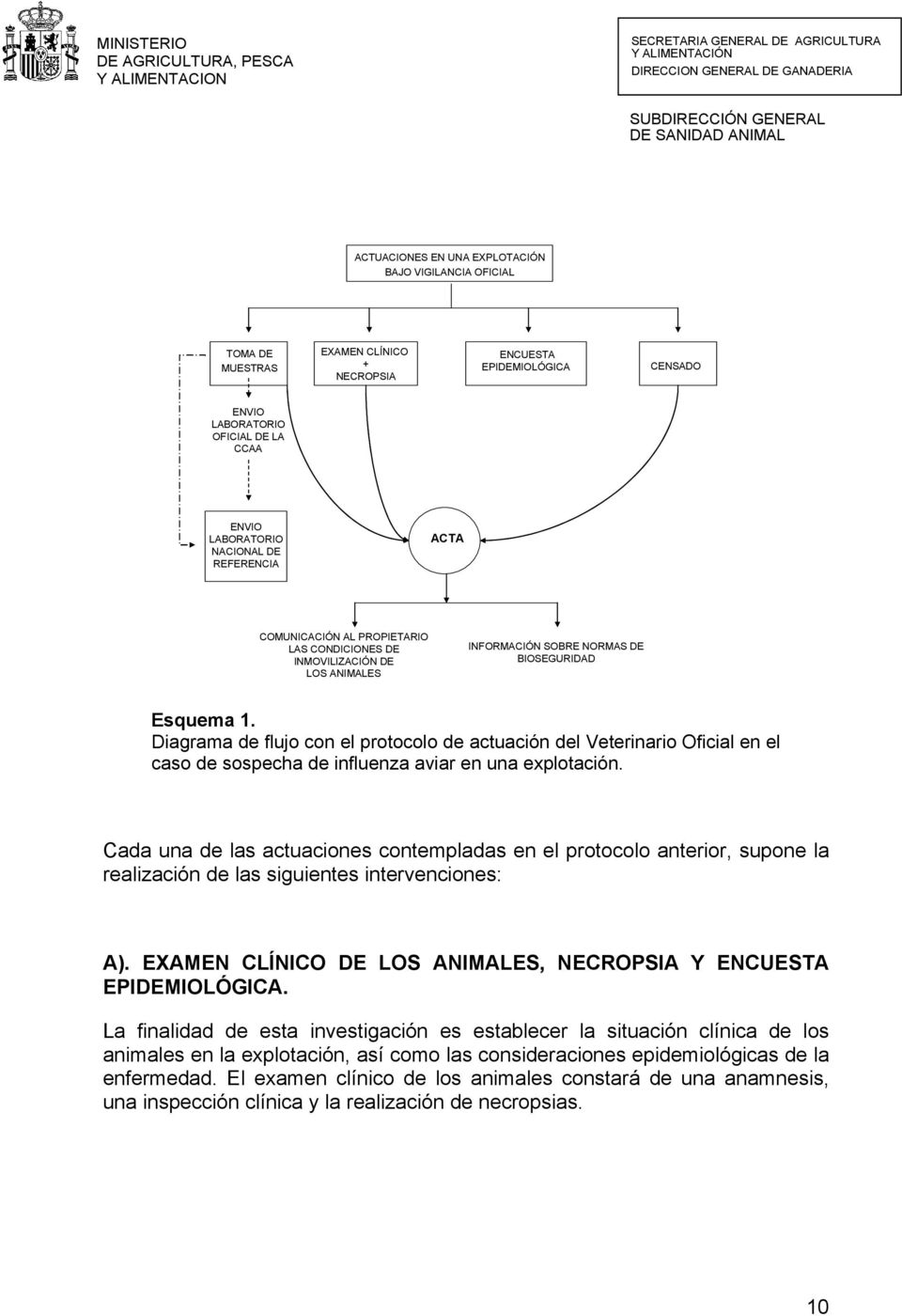 Diagrama de flujo con el protocolo de actuación del Veterinario Oficial en el caso de sospecha de influenza aviar en una explotación.