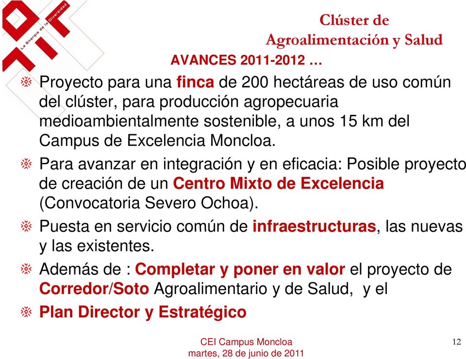 Para avanzar en integración y en eficacia: Posible proyecto de creación de un Centro Mixto de Excelencia (Convocatoria Severo Ochoa).