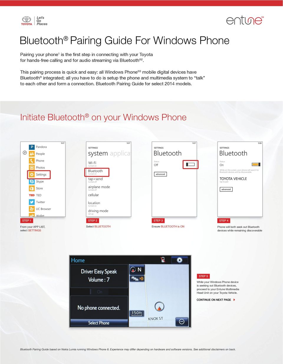 form a connection. Bluetooth Pairing Guide for select 2014 models.