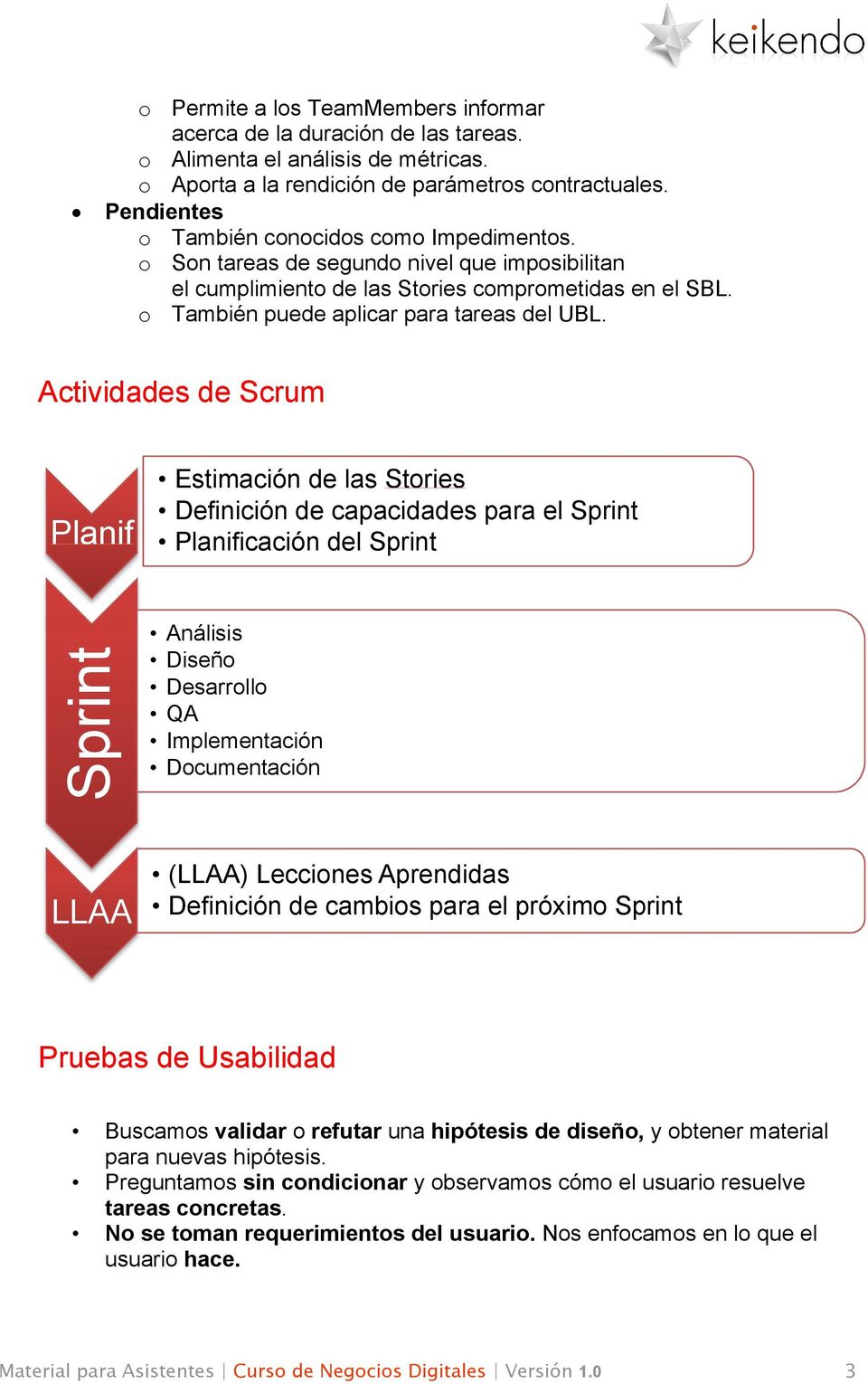 Actividades de Scrum Planif Estimación de las Stories Definición de capacidades para el Sprint Planificación del Sprint Análisis Diseño Desarrollo QA Implementación Documentación LLAA (LLAA)