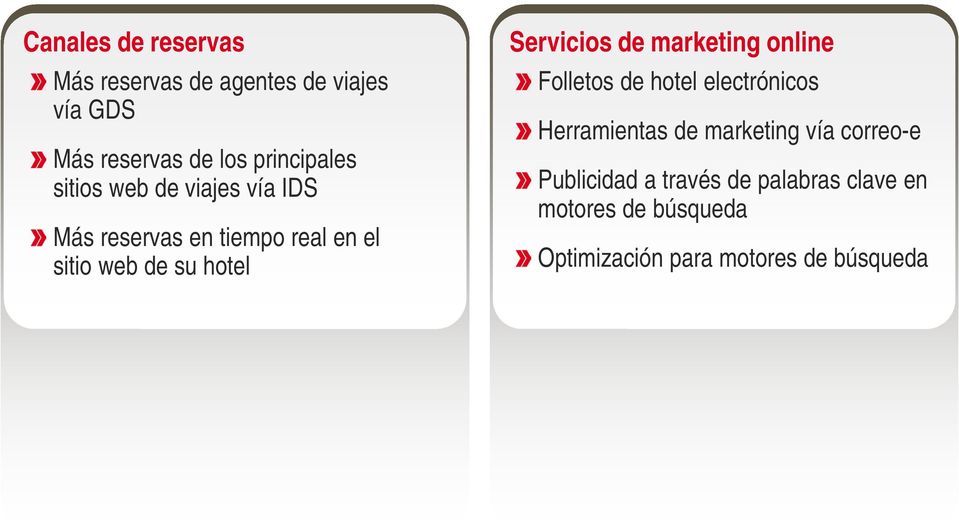 sitio web de su hotel Servicios de marketing online Folletos de hotel electrónicos Herramientas de