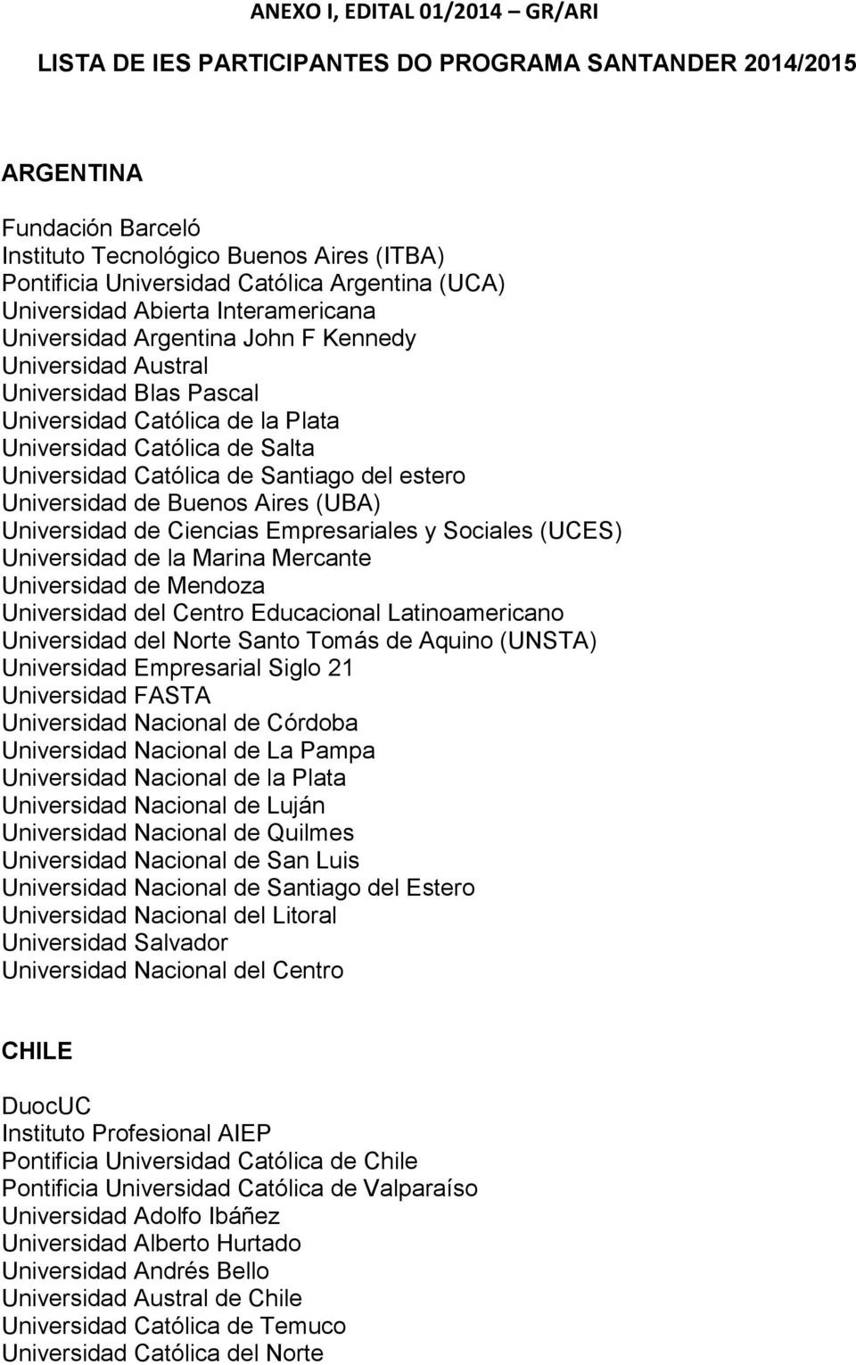 Universidad Católica de Santiago del estero Universidad de Buenos Aires (UBA) Universidad de Ciencias Empresariales y Sociales (UCES) Universidad de la Marina Mercante Universidad de Mendoza