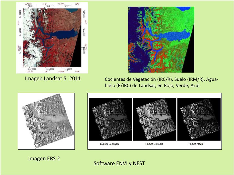 (IRM/R), Aguahielo (R/IRC) de Landsat,