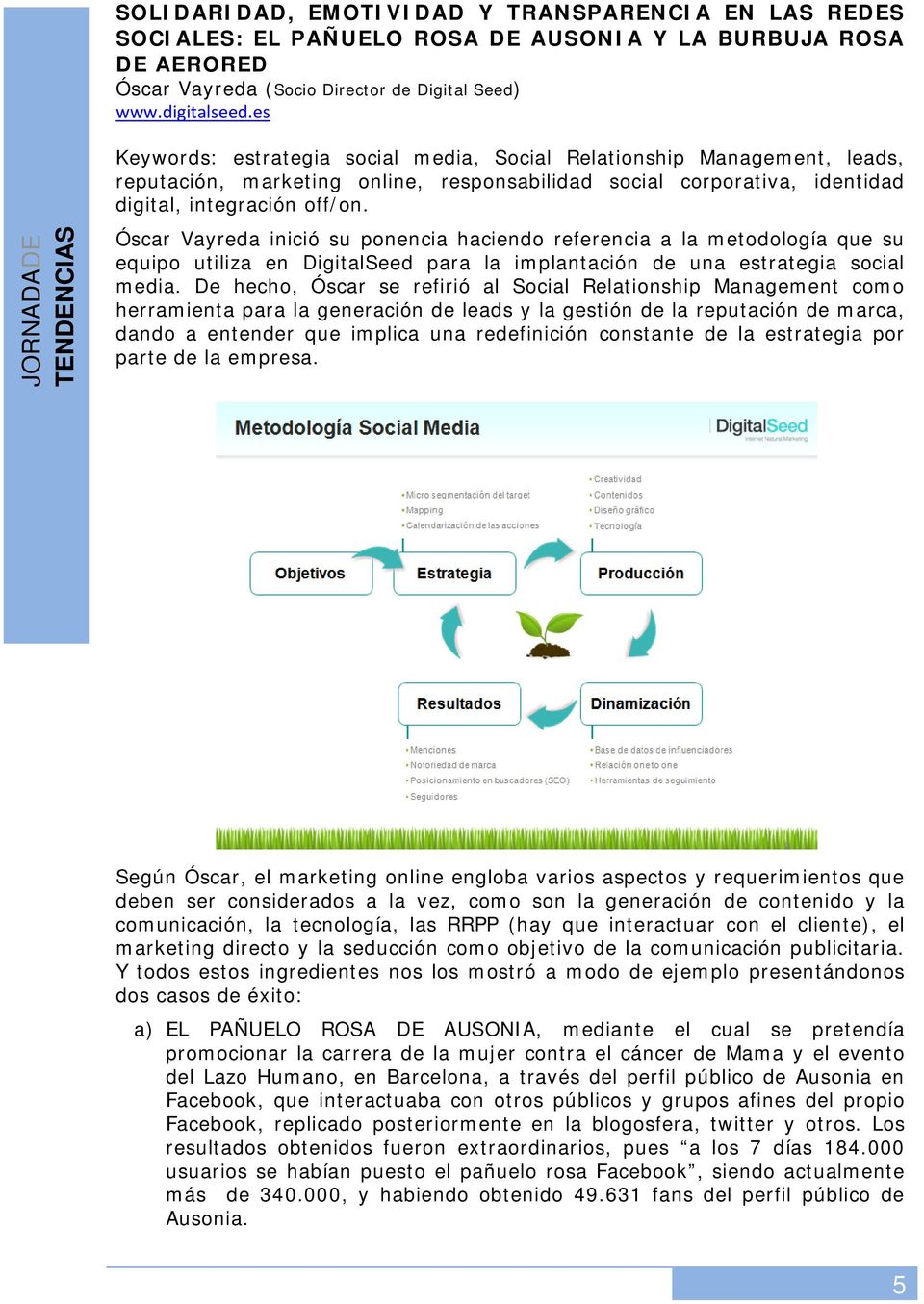 Óscar Vayreda inició su ponencia haciendo referencia a la metodología que su equipo utiliza en DigitalSeed para la implantación de una estrategia social media.