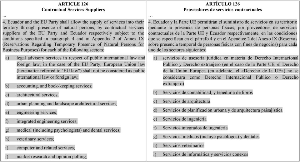 subject to the conditions specified in paragraph 4 and in Appendix 2 of Annex IX (Reservations Regarding Temporary Presence of Natural Persons for Business Purposes) for each of the following