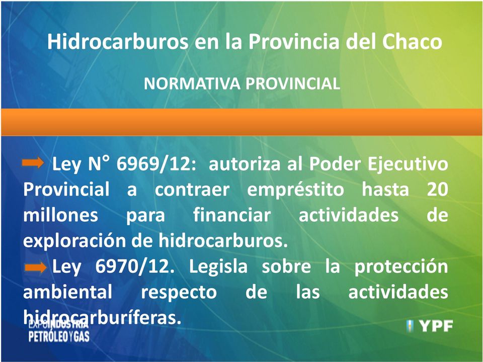 actividades de exploración de hidrocarburos. Ley 6970/12.