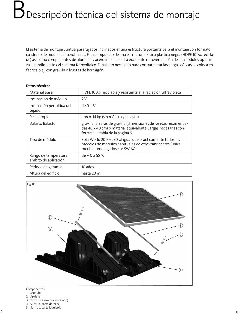 La excelente retroventilación de los módulos optimiza el rendimiento del sistema fotovoltaico. El balasto necesario para contrarrestar las cargas eólicas se coloca en fábrica p.ej.