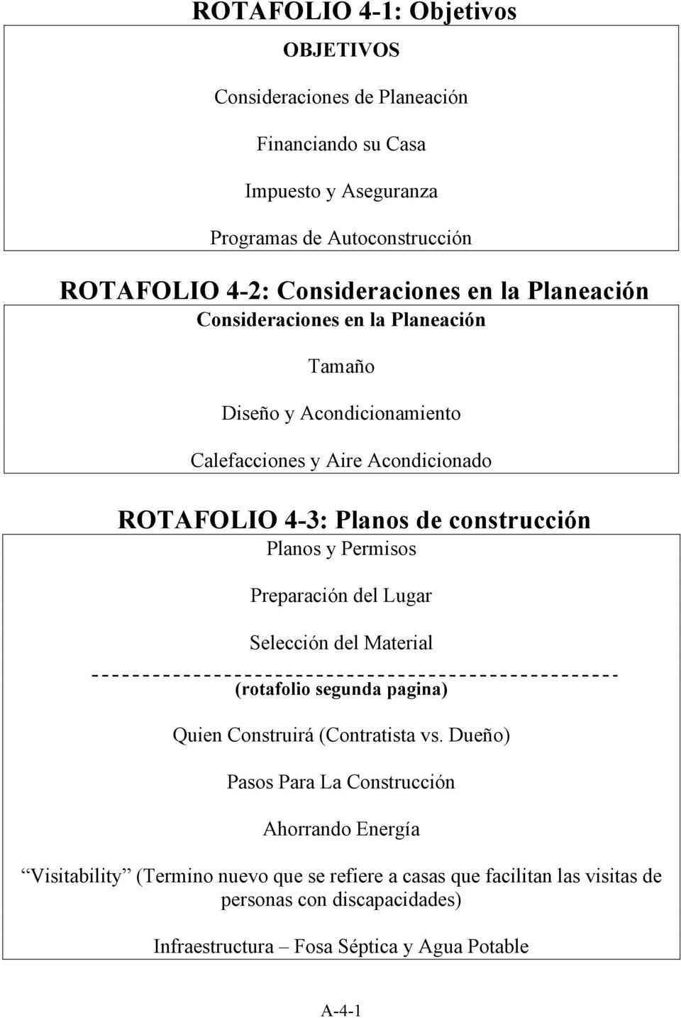 construcción Planos y Permisos Preparación del Lugar Selección del Material (rotafolio segunda pagina) Quien Construirá (Contratista vs.