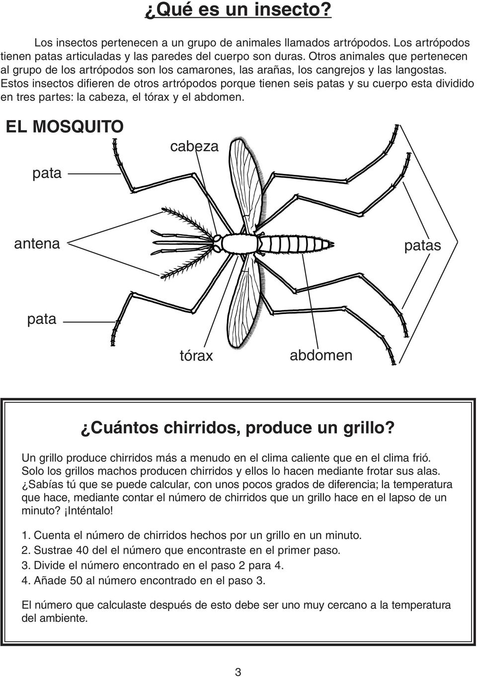 Estos insectos difieren de otros artrópodos porque tienen seis patas y su cuerpo esta dividido en tres partes: la cabeza, el tórax y el abdomen.
